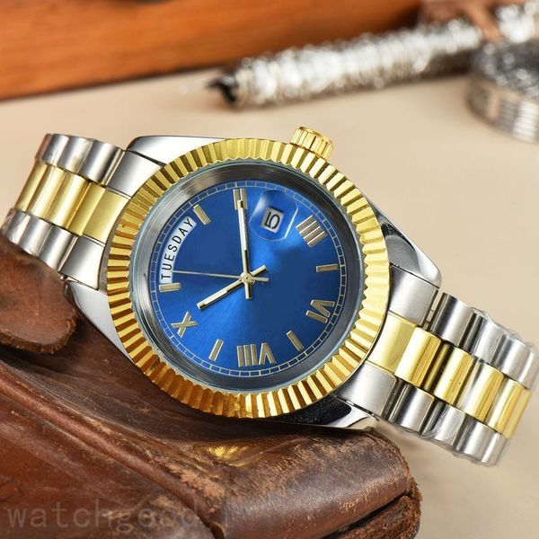 

aaa watch women designer watches 41mm daydate automatic montre de luxe stainless watchband black blue dial diamond watches dh09 c23, Slivery;brown