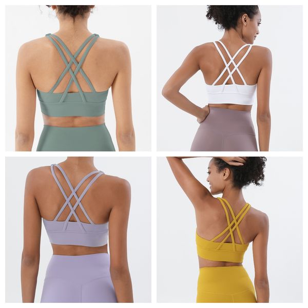 

2023 new double face brushed cross back sports bra shockproof gathering yoga sports bra fitness tank top, White;red