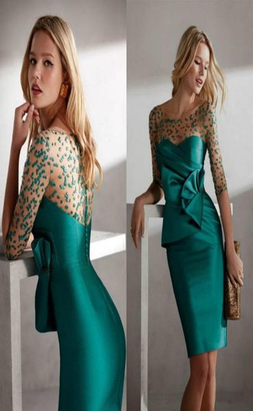 

green mother dresses jewel neck appliqued ruffle half sleeves knee length wedding guest gowns custom made mother of the bride dres4571732, Black;red