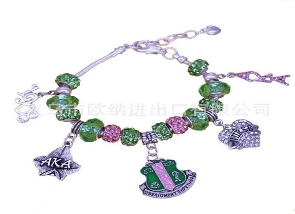 

aka pink green gold charms bracelet alpha kap alpha sorority gold jewelry beads bracelet bangle5784756, Golden;silver