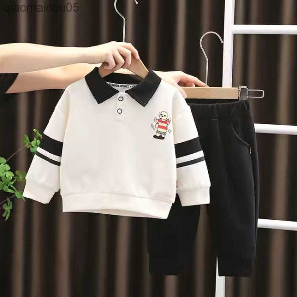 

2-5 yrs boys girls korea sweater pullover lapel outfits set 2023 spring autumn new baby fashion casual sports cartoon 2pcs sets l230712, Blue;gray