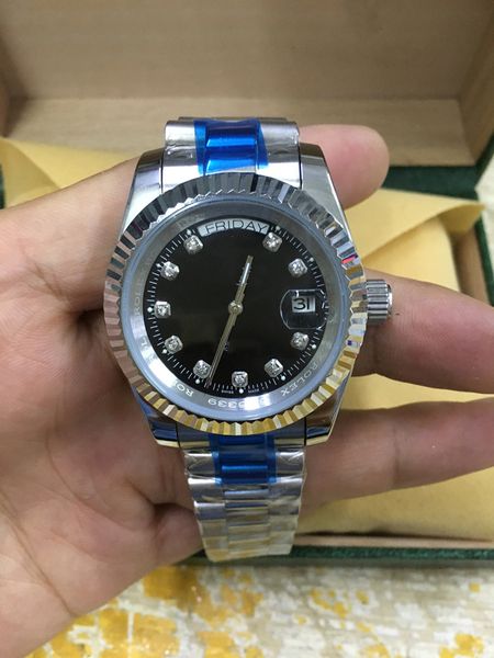 

with original box luxury watches 41mm mens 18k silver black dial bigger automatic fashion brand men's watch wristwatch 2813, Slivery;brown