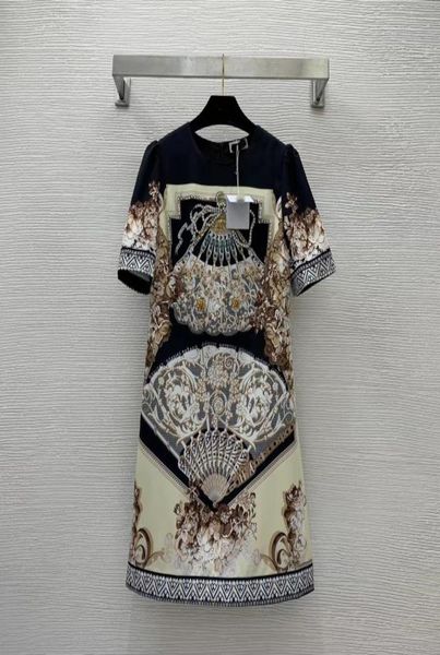 

brand same style dress 2023 new spring summer short sleeve o neck fashion print milan runway dress designer dresses 021795155584, Black;pink