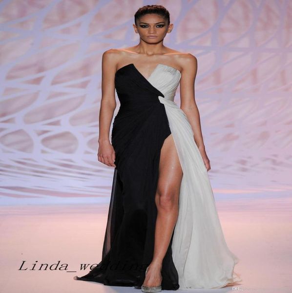 

zuhair murad evening dress fashionable v neck front high slit chiffon long formal party dress1720918, Black;red