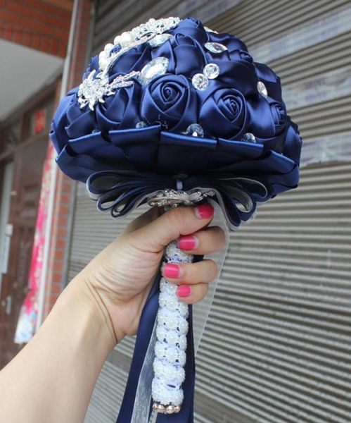 

navy blue wedding bridal bouquets simulation flower wedding supplies artificial flower crystal sweet 15 quinceanera bouquets w2286993771