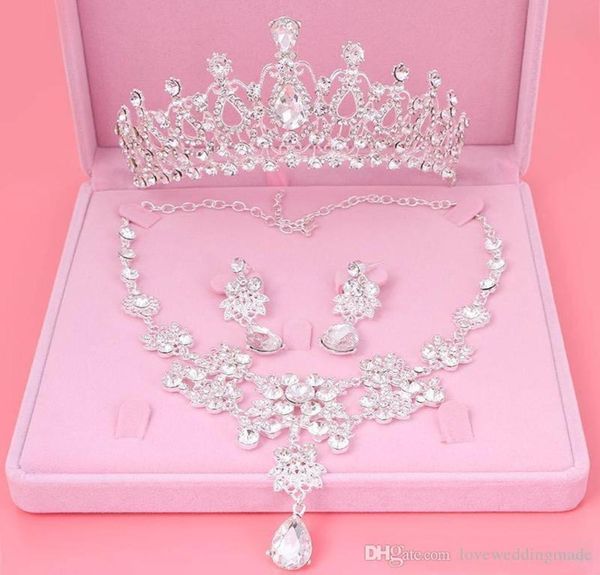 

2019 bling bling set crowns necklace earrings alloy crystal sequined bridal jewelry accessories wedding tiaras headpieces ha1397782, Silver