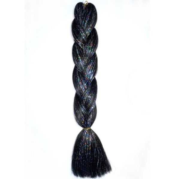 

human ponytails 100g 24quot bling hair synthetic jumbo braid mixed metallic glitter twinkle tinsel1073076, Black