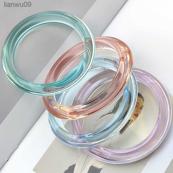 

ujbox 1pc japanese korean multicolor clear acrylic resin bangles for women girls blue green bracelet wrist jewelry accessories l230704, Black