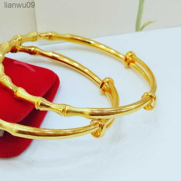 

24k gold color bangles for women bamboo charm bracelets bangles adjustable pulseira femme wedding jewelry accessories gifts l230704, Black