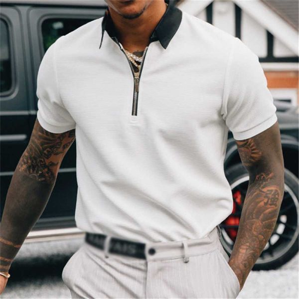 

men's t-shirts mens summer short sleeve solid shirt casual slim fit sport golf zipper t shirt knitted tee clothing for 2023 l230720, White;black