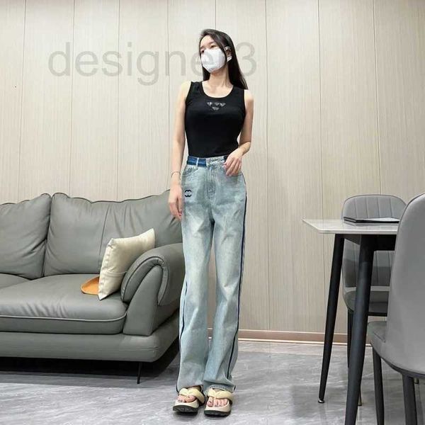 

women's jeans designer chic contrast color front and rear 23 summer new high waist slim straight leg casual 56m9, Blue