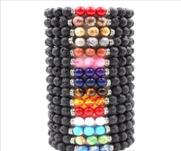 

new bracele lava rock stone beads bracelet chakra charm natural stone essential oil diffuser beads chain forwomen men fashion craf1501676, Golden;silver
