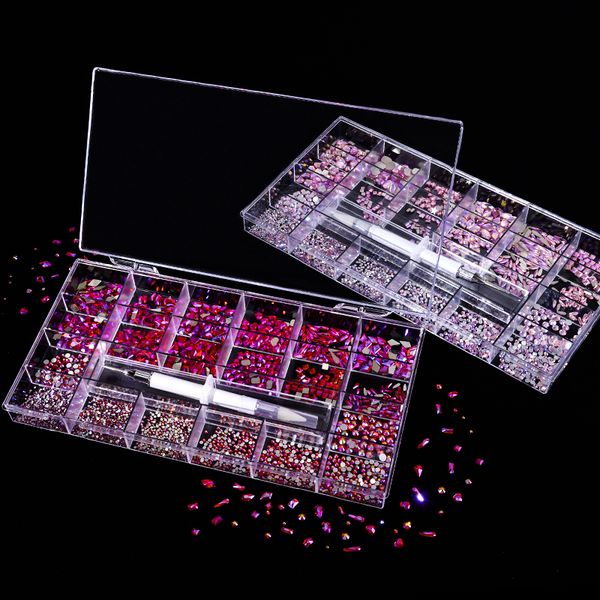 

nail art decorations 2800/3100 luxury shiny diamond nail art crystal decoration set ab glass 1 pickup pen mesh box 21 shapes 230718, Silver;gold
