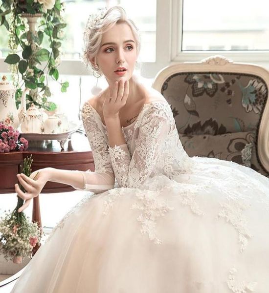 

spring new thin dreamy tail dress slimming word shoulder backless wedding european court wedding dresses at the1477886, White