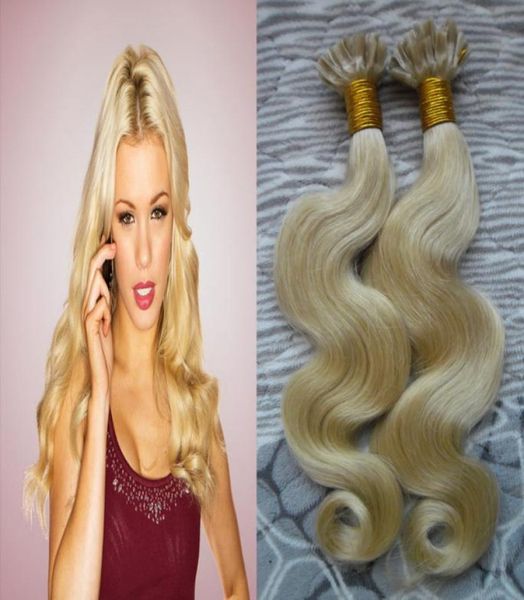

613 bleach blonde virgin brazilian body wave pre bonded keratin fusion nail tip hair extensions 100 real human hair extension5648663, Black