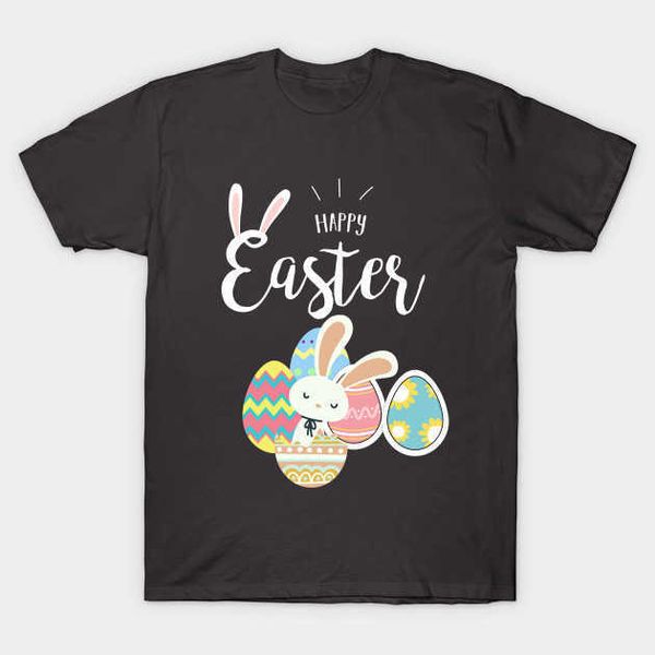 

eggs rabbit happy easter day - easter day short sleeve round neck t-shirt, White
