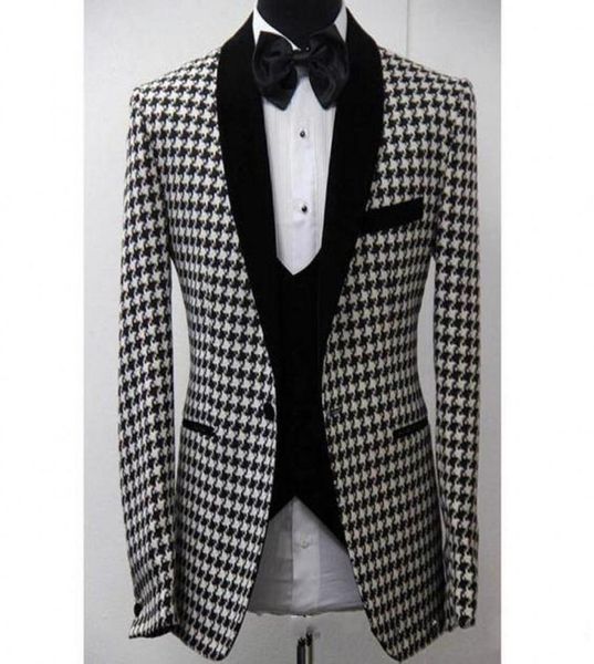 

custom design houndstooth groom tuxedos black shawl lapel groomsmen mens wedding tuxedos fashion man 3 piece suitjacketpantsves1572158, Black;gray