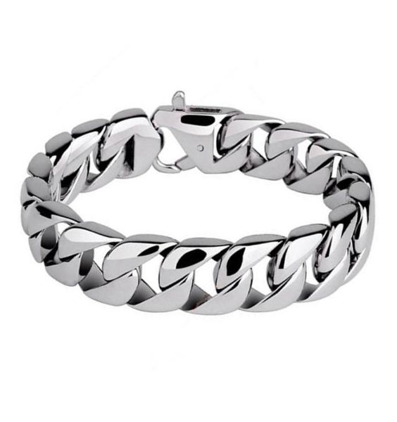 

men bracelets 316l stainless steel high polished cuban chain punk wristband bangle pulseras classic jewelry brace lace hip hop acc1723811, Golden;silver