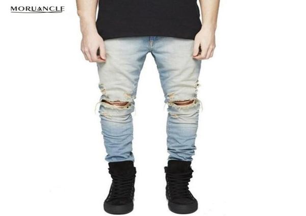 

whole fashion histreet mens ripped jeans joggers knee hole streetwear distressed slim fit denim pants washed designer trouse9543697, Blue