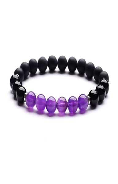 

natural stone bracelet 8mm amethyst frosted black agate mix stainless steel energy stone wrist jewelry3666647