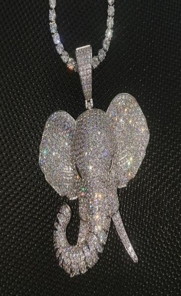 

2020 new personalized gold plated iced out diamond elephant pendant necklace cz cubic zirconia cartoon hip hop jewelry gift for me9388183, Silver
