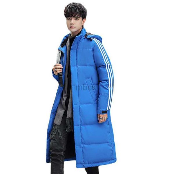 

men's down parkas winter new men's three-bar hooded down jacket long comfortable and versatile casual coats hkd230720, Black