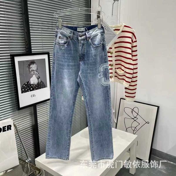 

women's jeans designer 23 new high waist straight tube trousers with ink jet of versatile quality 70q7, Blue