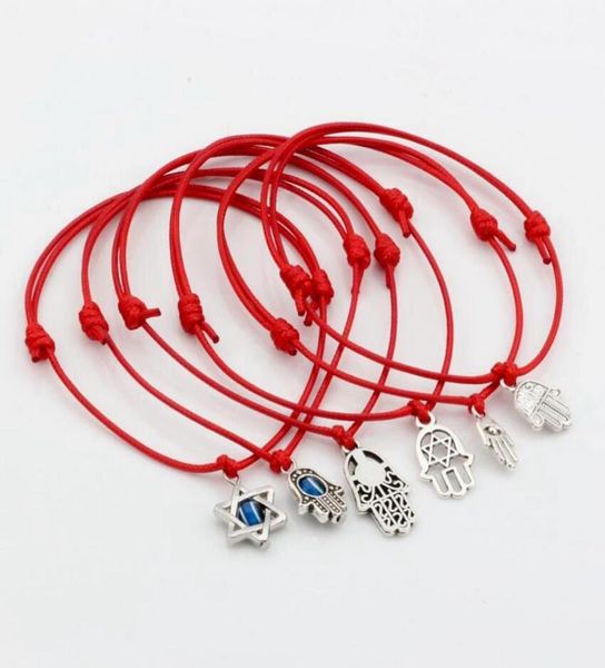 

50pcs mixed kabbalah hamsa hand star of david charms red color wax rope adjustable bracelets2478040, Bronze;silver