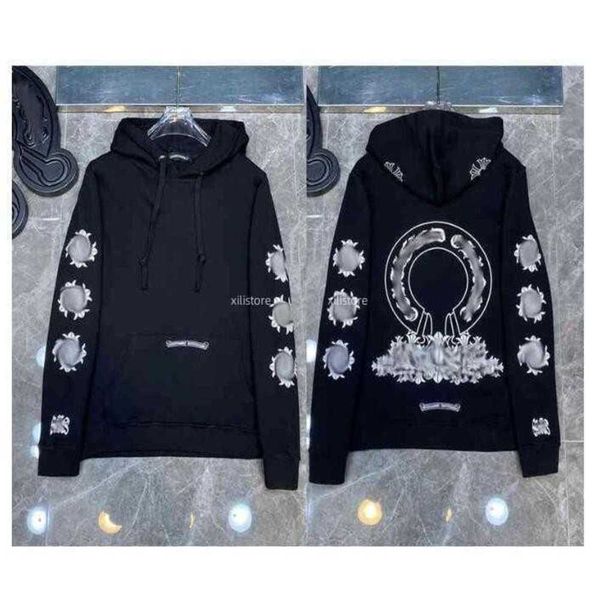 

men's hoodies sweatshirts mens chrome winter heart hoodie ch long sleeve loose coat hooded hoody men woman hip hop chromees hearts, Black