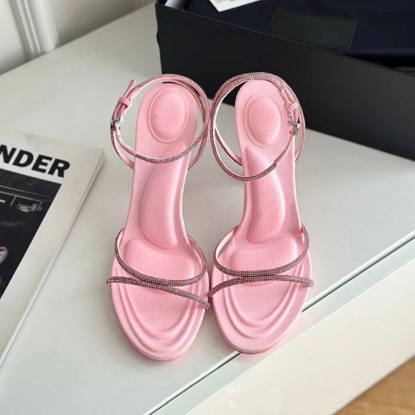 

designer women's high-heeled sandals cross-strap strap drill sandals high-heeled shoes dinner shoes summer seaside belt box, Black