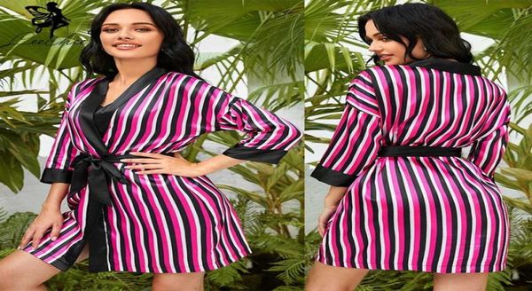 

leechee new satin night robe lady kimono bathrobe wedding bride robe with belt chinese striped nightdress women sleepwear5136219, Black;red
