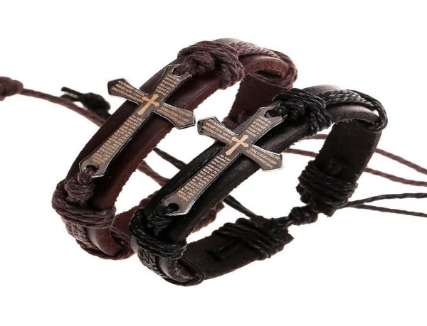 

christian scripture cross bracelets genuine leather wristband bible fashion jewelry for men women8091617, Golden;silver