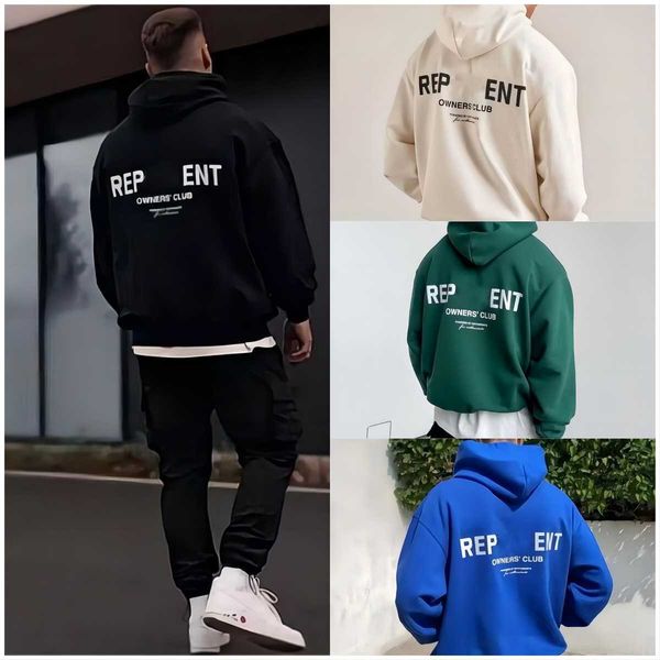 

2023 reprreesent hoodies sweatshirts designer letter men's niche tide brand wild high street casual american loose couple hooded sweate, Black