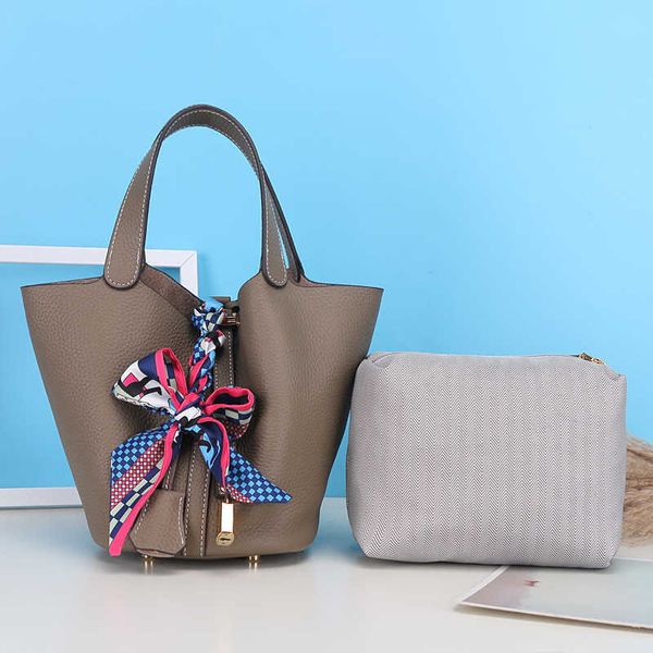 

luxury picotin lock bag 2023 new leather vegetable basket bag fashion casual bucket layer handbag versatile simple women's w69q