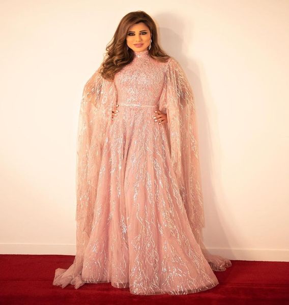 

2020 arabic aso ebi pink sparkly evening dresses high neck aline prom dresses formal party second reception gowns zj227004485, Black;red