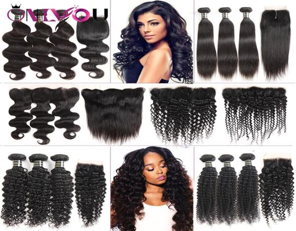 

brazilian virgin hair lace frontal bundles 9a grade peruvian human hair extensions deep wave curly hair weaves closure with 5991833, Black;brown