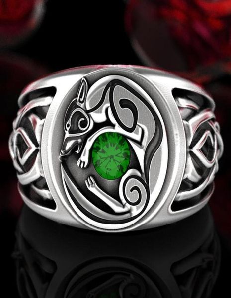 

s925 sterling silver celtic knot wolf ring fashion vintage viking animal jewelry wedding engagement emerald diamond nordic wolf pa2769545