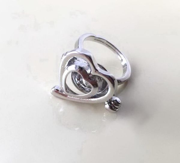 

cage ring heart love shape ring can open hold pearl crystal gem bead adjustable size ring mounting5986348, Golden;silver
