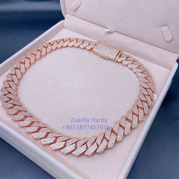 

18k real rose gold plated hip hop bling jewelry cuban chain link cuban necklace men iced out cuban link moissanite diamond chain, Silver