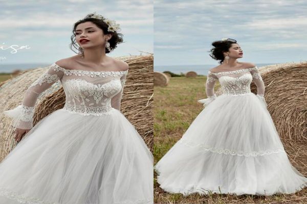 

a line bohemian wedding dresses lace appliques off the shoulder robe de mariee long sleeve boho beach wedding dress bridal gowns3807569, White