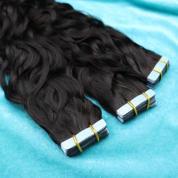 

natural wave tape in hair extensions human hair unprocessed brazilian malaysian indian virgin hair natural black color