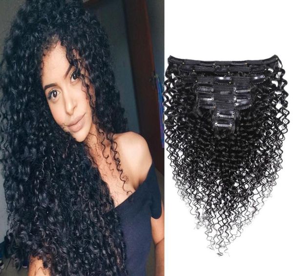 

hair clip 7 pieces set kinky curly clip in human hair extensions malaysian remy 100 human natural clip ins hair extensions4381921, Black;brown