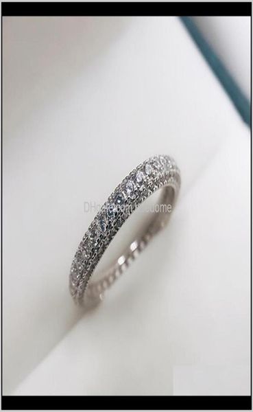 

drop delivery 2021 eternity promise ring 925 sier micro pave 5a zircon cz engagement wedding band rings for women jewelry 4lynh6951578, Silver