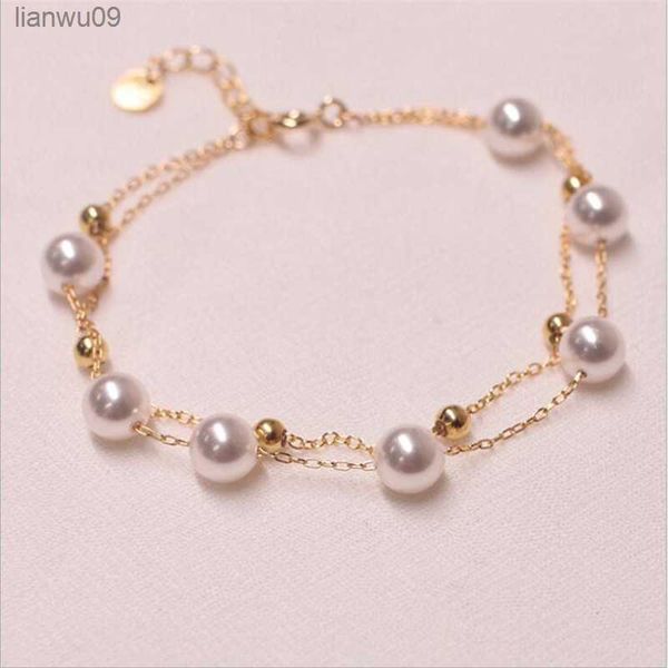 

imitation pearl chain link bracelets double layer bracelet with feminine charm fashion jewelry accessories l230704, Black