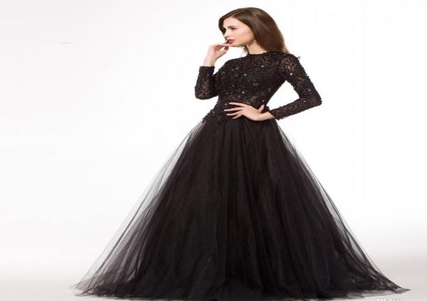 

2019 black evening dresses with long sleeve new arrival a line formal evening prom gowns long robe soiree longue evening prom dres9995891, Black;red