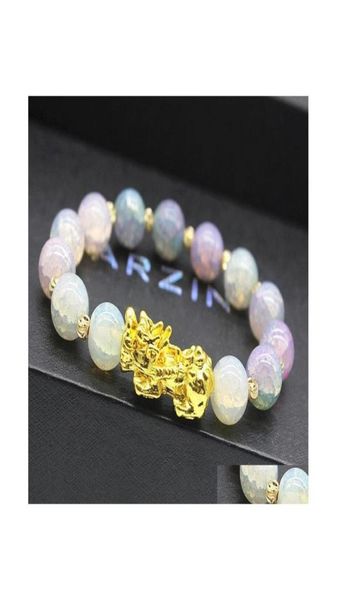 

beaded natural stone feng shui strands bracelets pixiu wealth luck chinese pi yao dragon charm elastic amet bracelet for men women2547760, Black