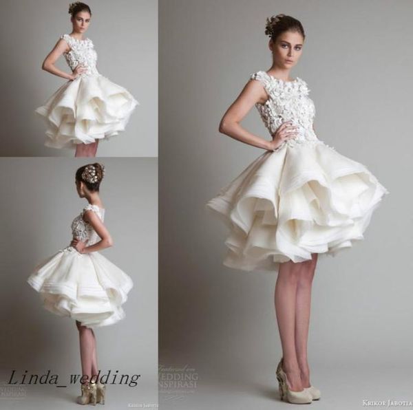

krikor jabotian wedding dress scoop neck cap sleeves lace see through short knee length wedding dresses bridal gowns2840634, White