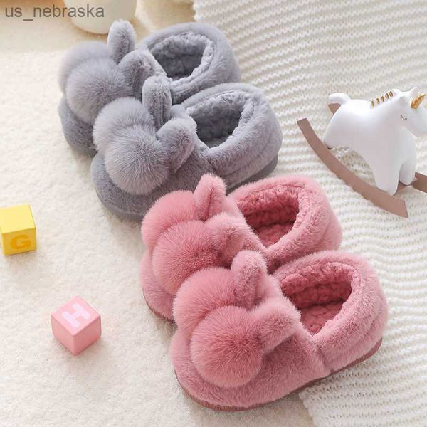 

winter kids cotton slippers 2022 new baby toddler indoor shoes cute cartoon rabbit child home slippers boys girls fur pantuflas l230518, Black;grey