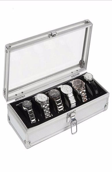 

watch box 6 grid insert slots jewelry watches display storage box case aluminium jewelry decoration winder1123303, Black;blue