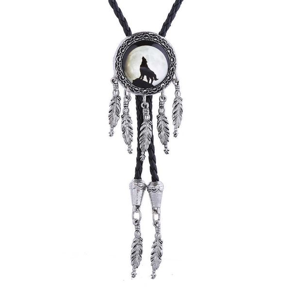 

bolo ties western wolf head feather bolo tie hkd230719, Red